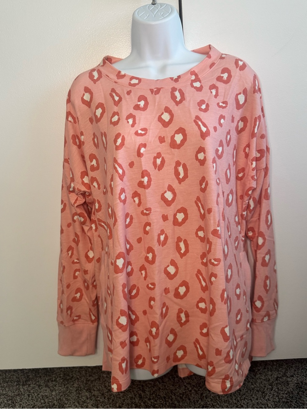 Wonderly Large Women's Pink Leopard Print Shirt Long Sleeve Ladies
